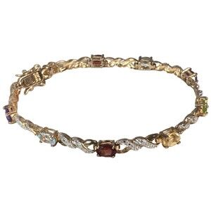 Vintage 925 Sterling Silver Bracelet Amethyst Topaz Garnet Citrine Peridot 7.5"